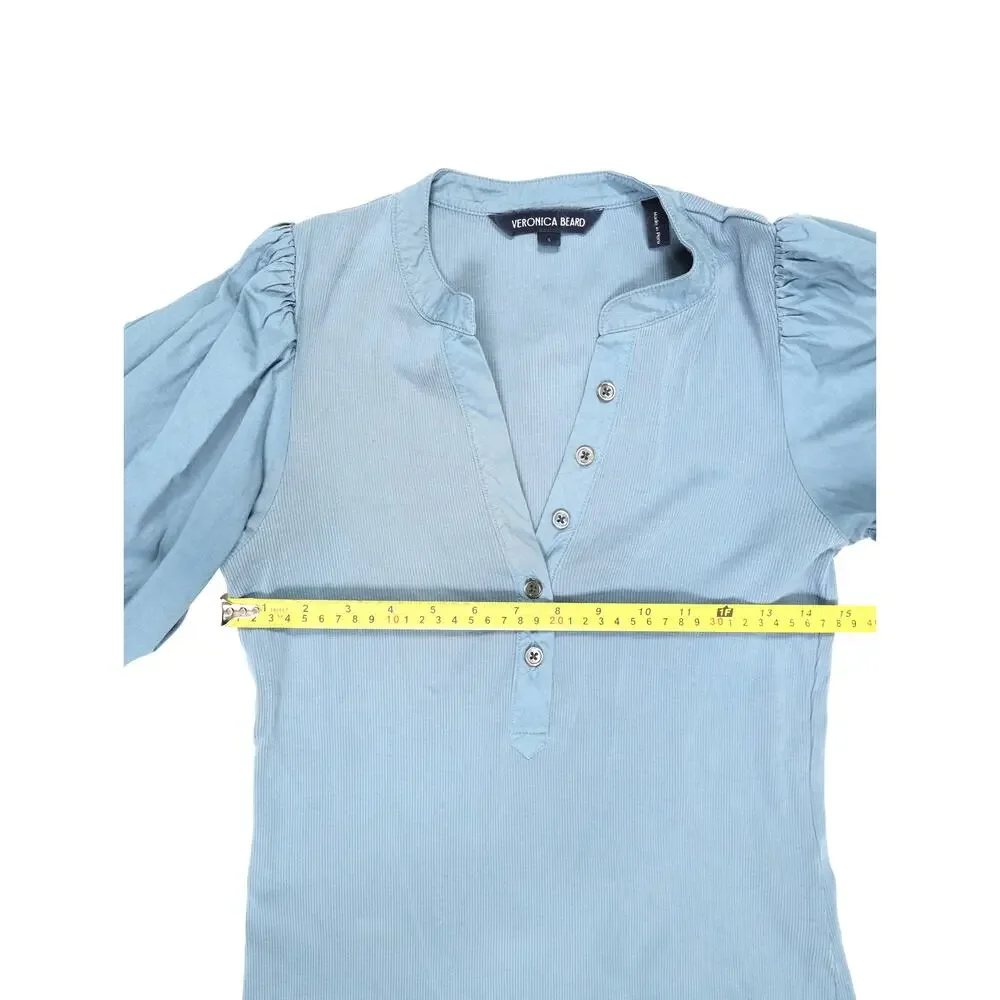 Veronica Beard Dusty Blue Ribbed Cotton Puff Sleeve Quiet Luxuy Capsule Top S - Picture 11 of 15